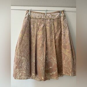 Cynthia Steffe Pink Gold Brocade A-Line Skirt Jacquard Silk and Metalic Pleated